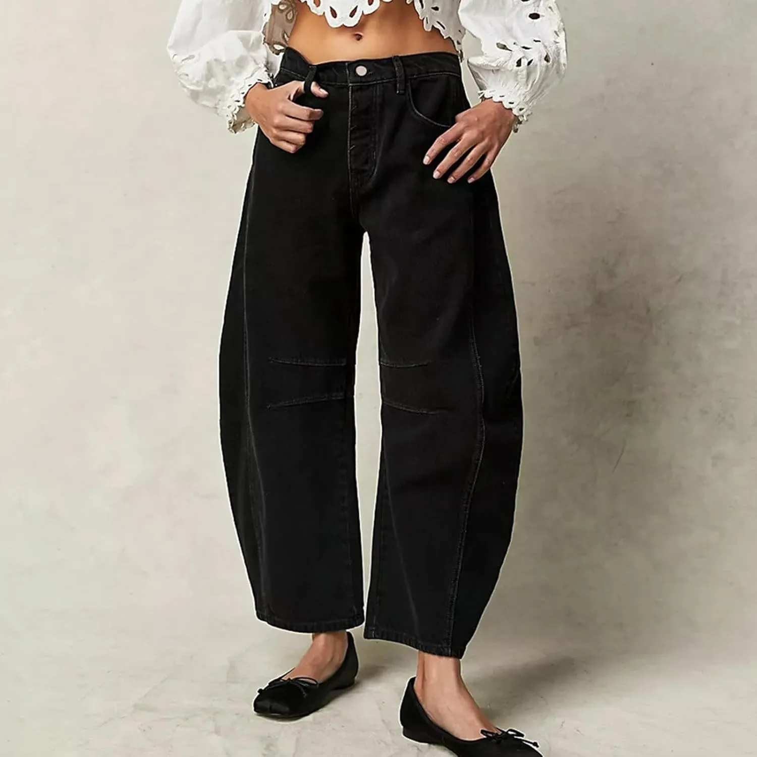 Women Linen Blend Summer Split Flowy Pants High Waist Wide Leg Slim Fit Trousers Work Business