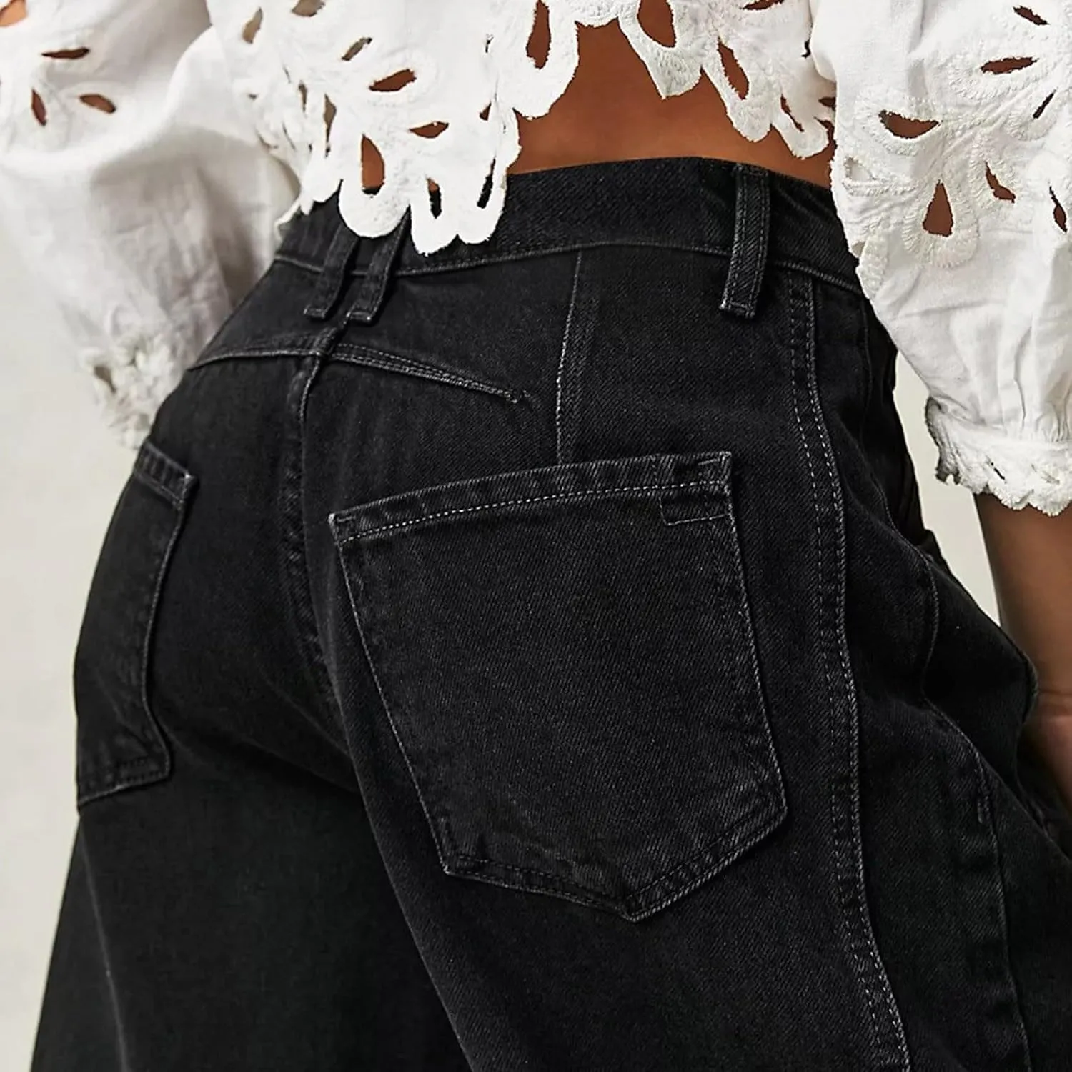 Women Linen Blend Summer Split Flowy Pants High Waist Wide Leg Slim Fit Trousers Work Business