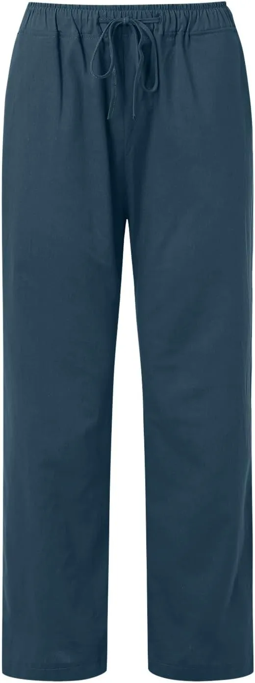 Women Linen Summer Loose Flowy Pants Low Waist Bootcut Slim-Fit Palazzo Lounge Pants Travel