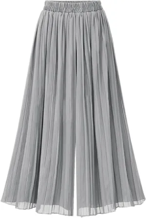 Women Palazzo Pants High Waisted Wide Leg Pants Pleated Chiffon Baggy Casual Travel Beach Summer Flowy Lounge Trouser