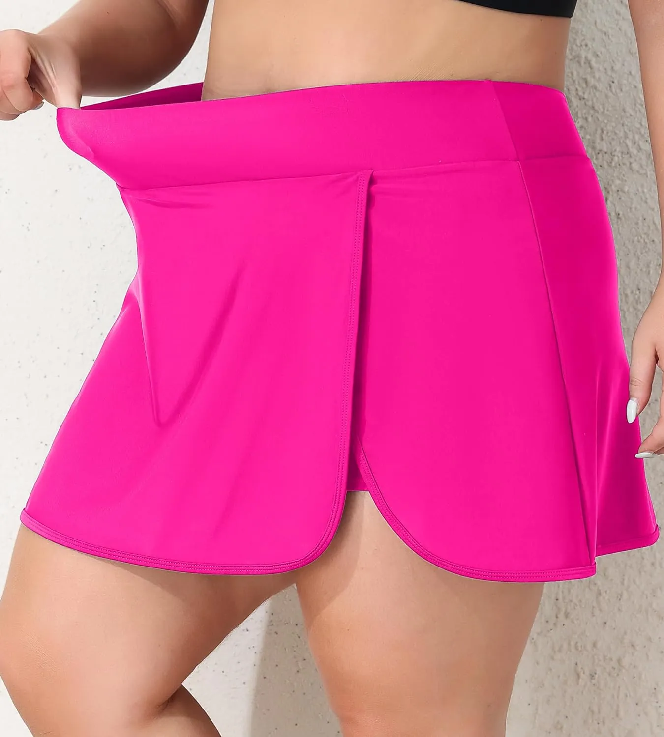 Women Plus Size Swim Skirt Tummy Control Split Swimsuit Bottom High Waisted Swim Suit Skirt with Pockets