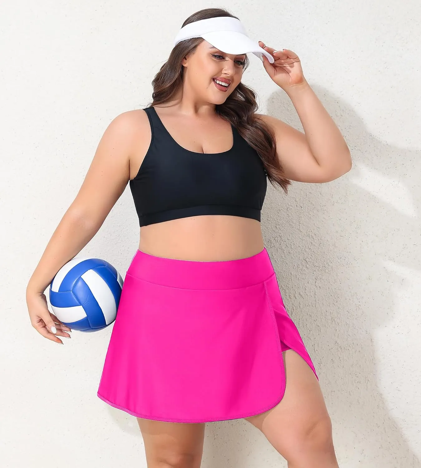 Women Plus Size Swim Skirt Tummy Control Split Swimsuit Bottom High Waisted Swim Suit Skirt with Pockets