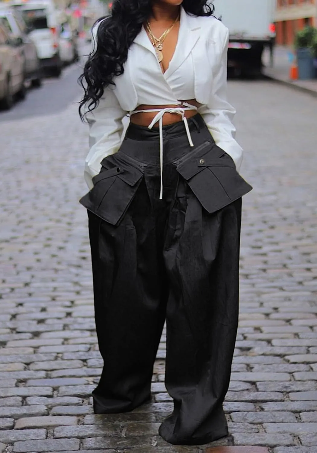 Women Satin Wide Leg Pants Casual High Waisted Palazzo Pants Trousers Loose Baggy Cargo Pants