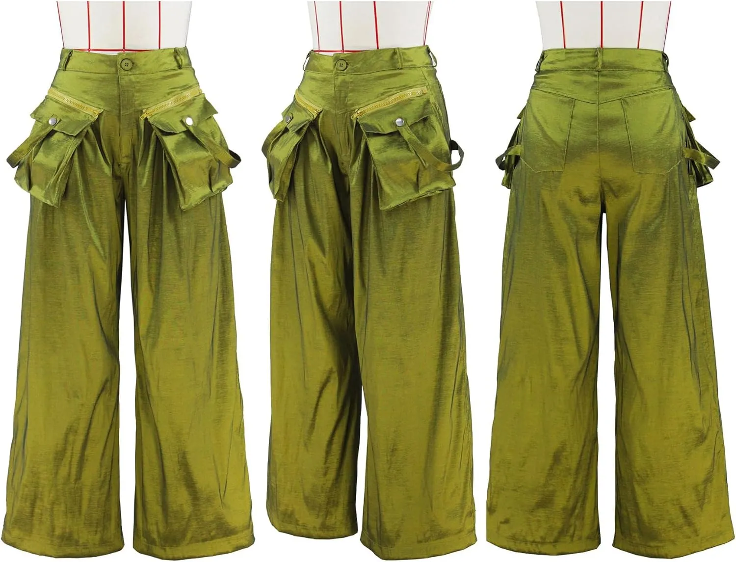Women Satin Wide Leg Pants Casual High Waisted Palazzo Pants Trousers Loose Baggy Cargo Pants