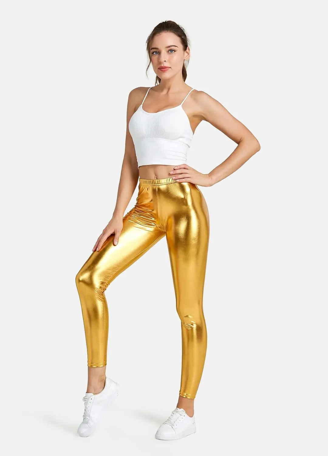Women Shiny Metallic Sports Leggings Bright Pencil Pant Fitness Fashion Jeggings Candy Color Trousers
