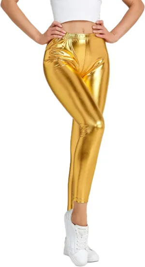 Women Shiny Metallic Sports Leggings Bright Pencil Pant Fitness Fashion Jeggings Candy Color Trousers
