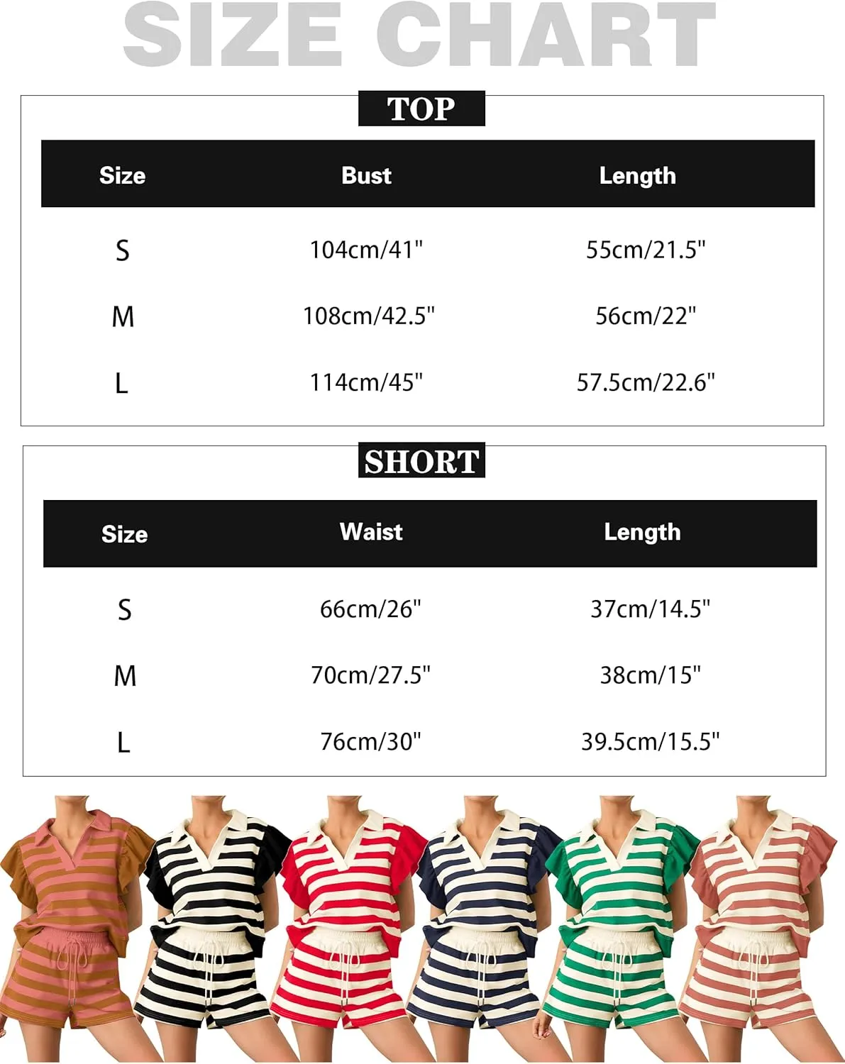 Women Summer 2 Piece Short Sets Striped V Neck Flutter Short Sleeve Tops and High Waist Wide Leg Shorts with Pockets
