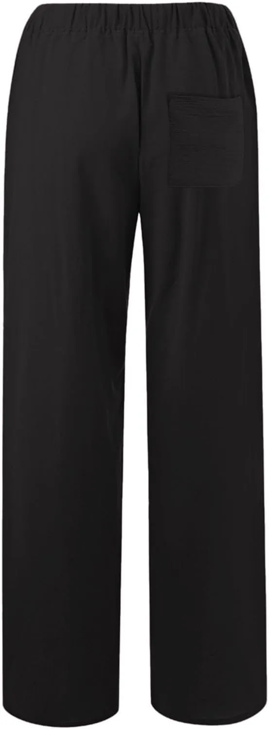 Women Summer Casual Drawstring Waist Cotton Linen Pants Wide Leg Flowy Beach Palazzo Slacks Cute Lightweight Trousers