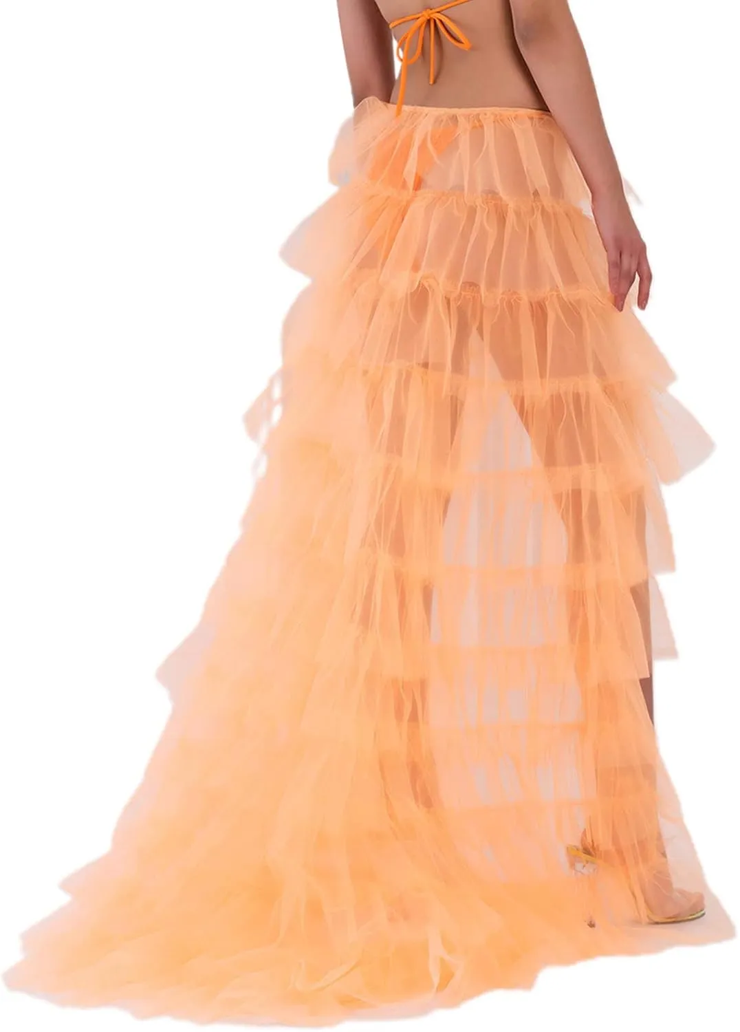 Women Tulle Skirt Floor Length High Waist Sheer Tulle Long Skirt Irregular Hem Lace-Up Puffy Skirt Party Prom Dresses