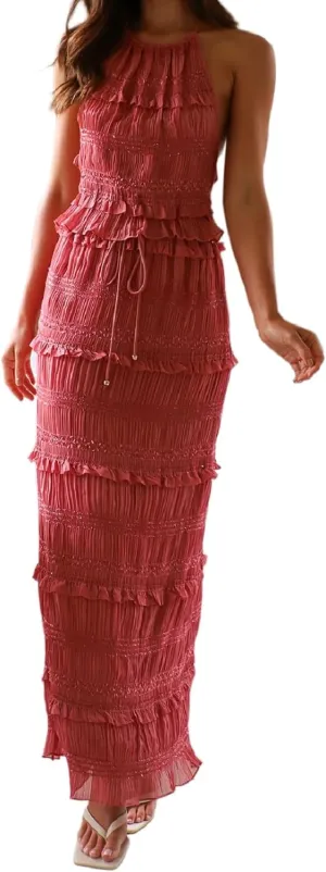 Women Y2k 2 Piece Maxi Skirts Set Halter Cami Crop Tops Ruffle Long Skirts Mesh Outfits Beachwear
