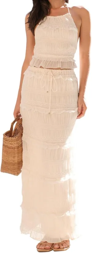 Women Y2k 2 Piece Maxi Skirts Set Halter Cami Crop Tops Ruffle Long Skirts Mesh Outfits Beachwear