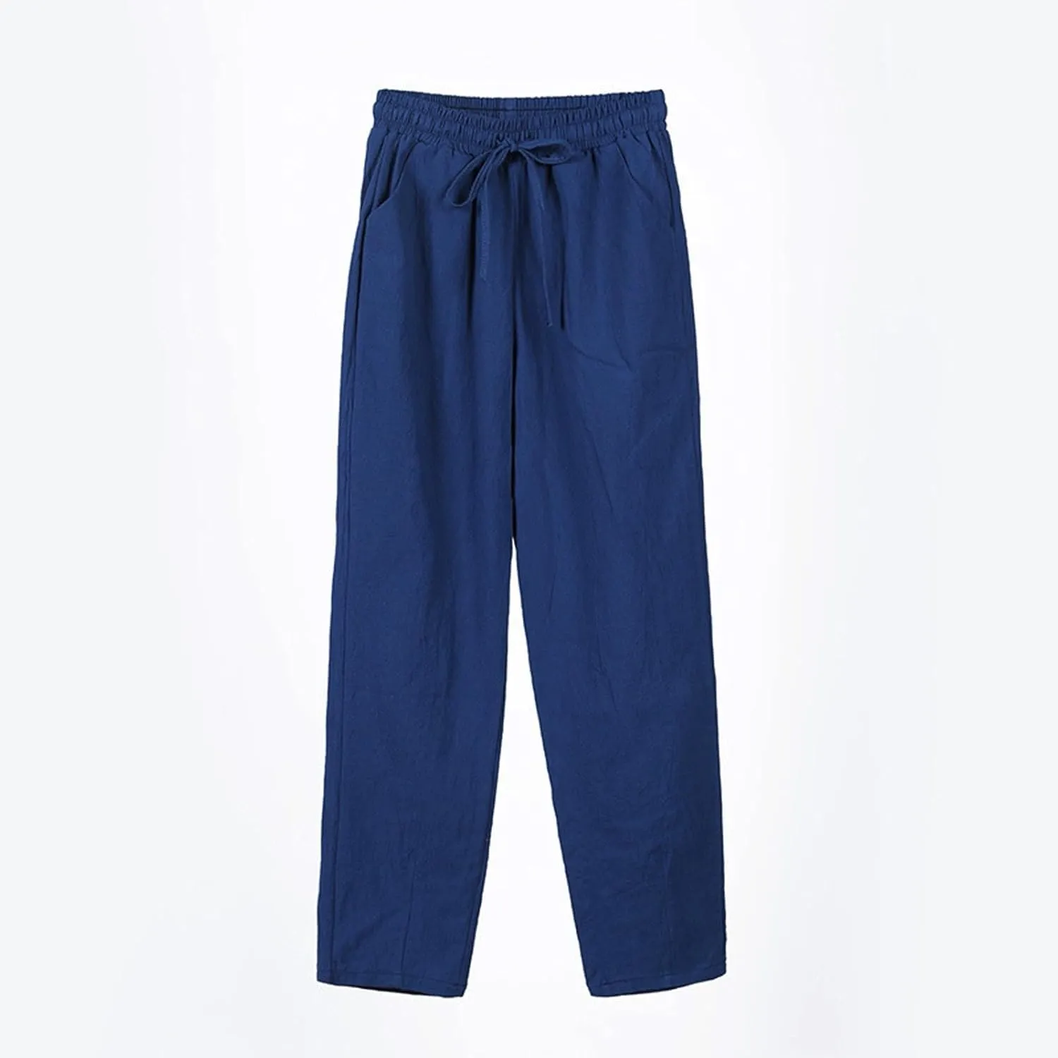 Womens Casual Linen High Waist Pants Drawstring Loose Fit Summer Beach Pants Trousers with Pockets
