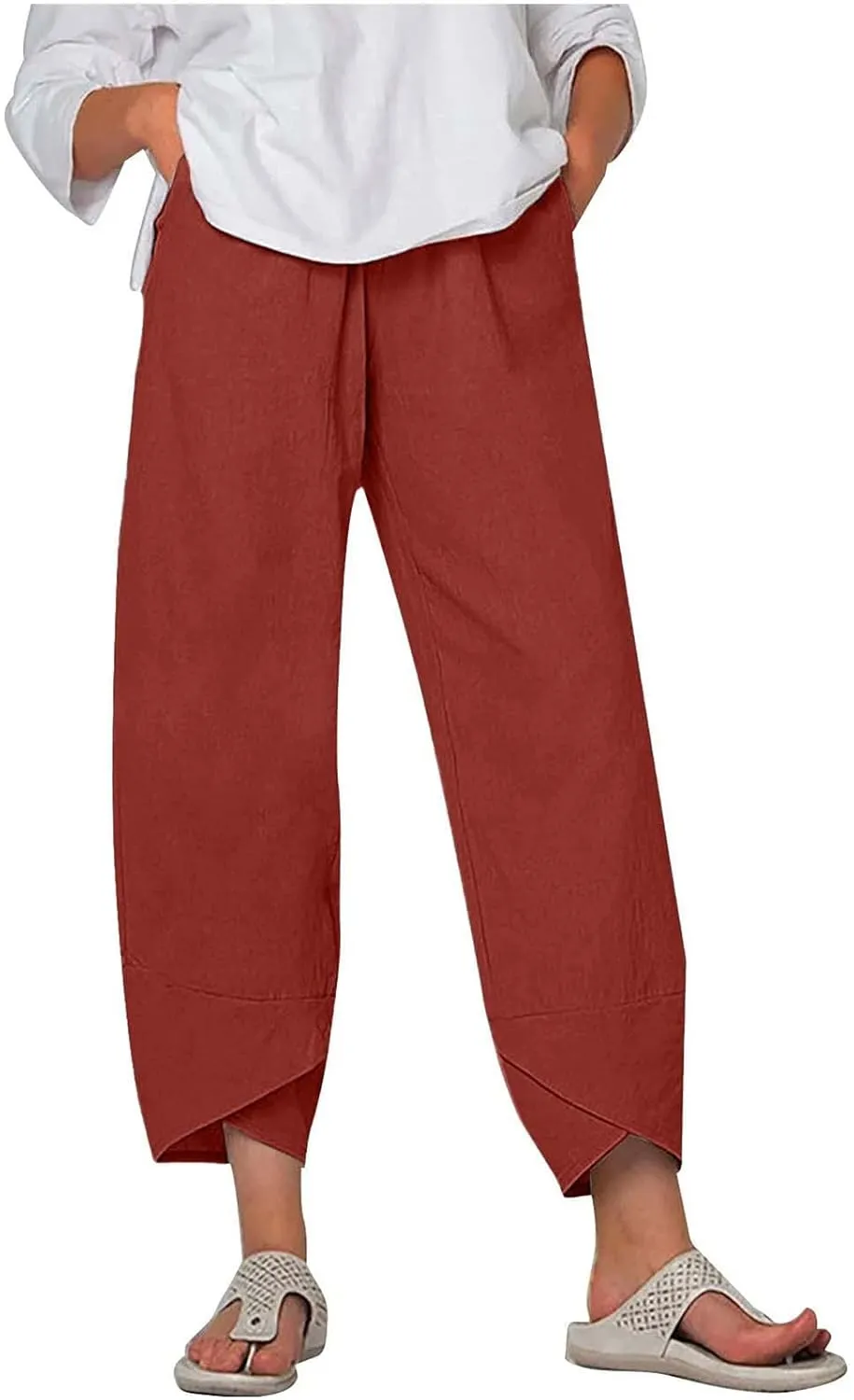 Women's Casual Straight Leg Pants High Waisted Cotton Linen Wide Leg Slacks Summer Outdoor Walk Running Workout Trousers