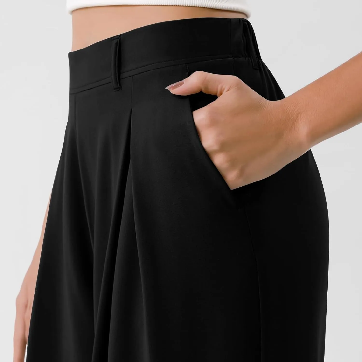 Women's Chiffon Flowy Pleated Wide Leg Pants High Waisted Dressy Trousers with Pockets