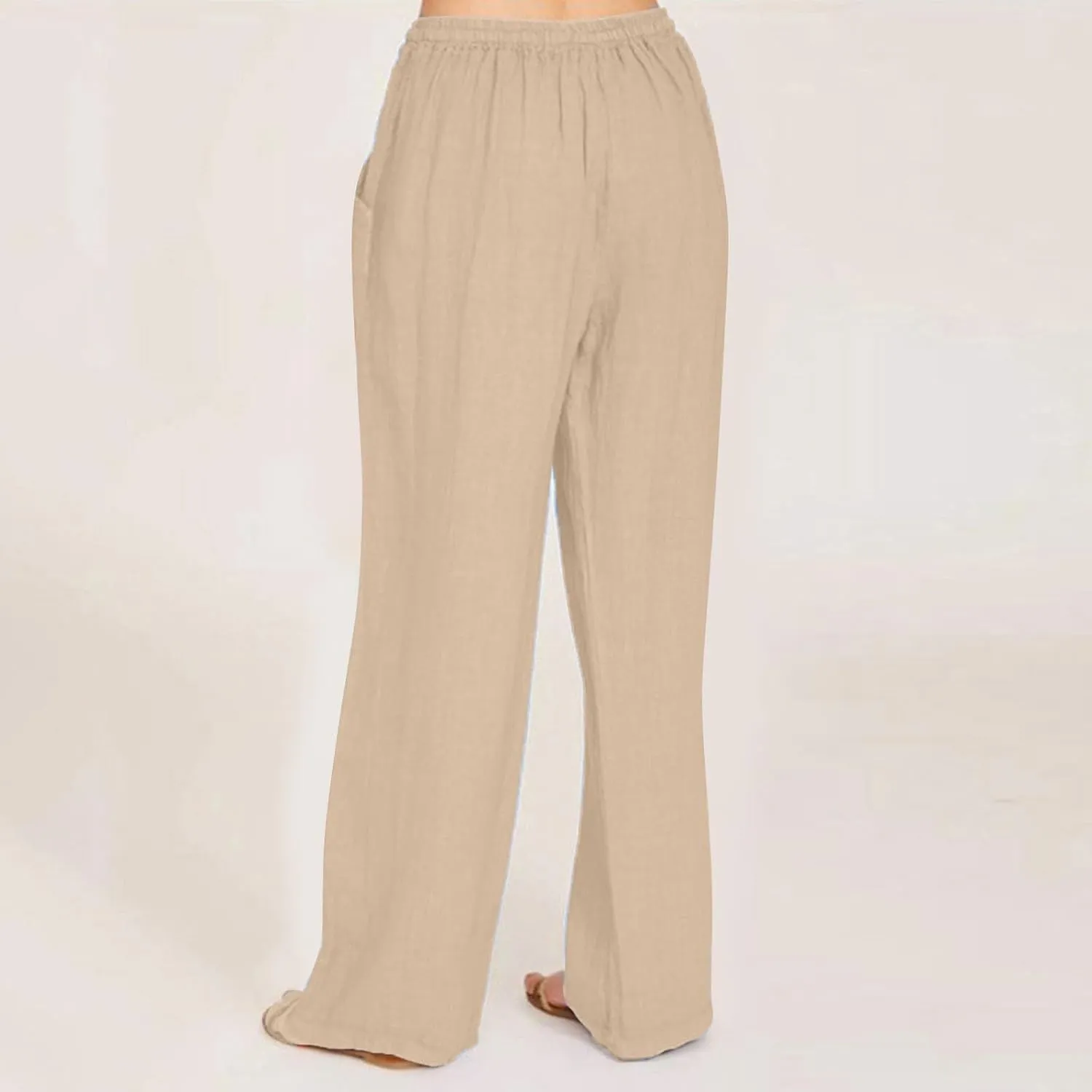 Women's Cotton Linen Pants Wide Leg High Waisted Lounge Trousers Drawstring Casual Loose Palazzo Pants with Pockets