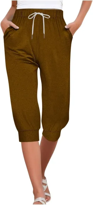 Womens Cotton Linen Summer Casual Loose Pants Elastic Waisted Long Lounge Slim Fit Palazzo Pants Trendy