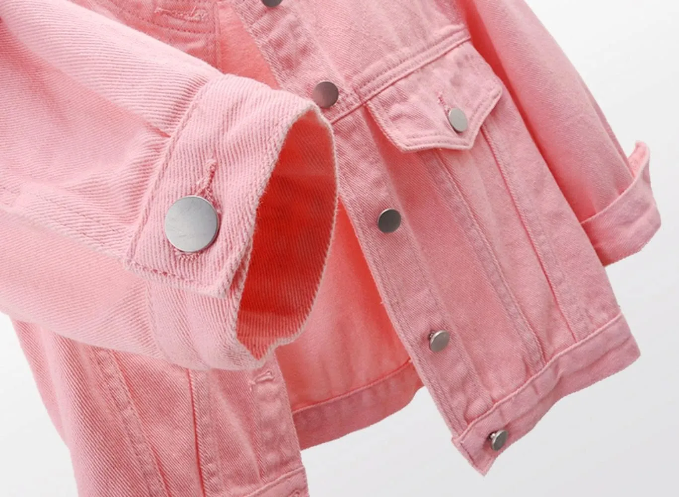 Women's Cropped Denim Jacket Button Down Collarless Half Sleeve Jean Jacket