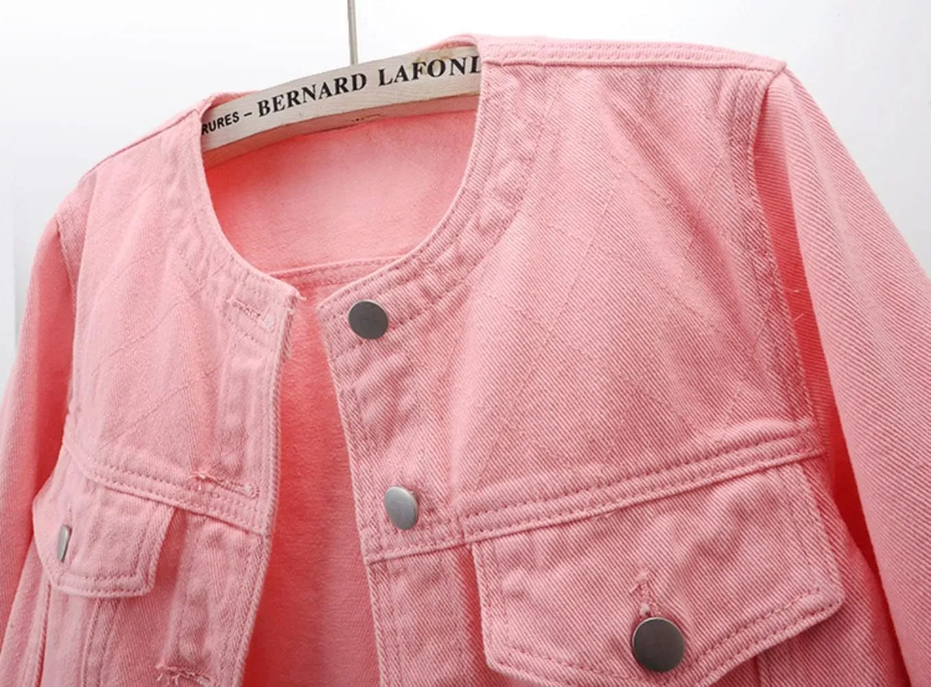 Women's Cropped Denim Jacket Button Down Collarless Half Sleeve Jean Jacket