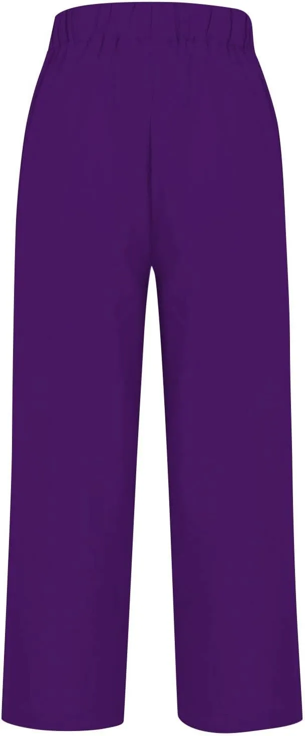 Womens Cropped Linen Pants Summer Elastic Waist Straight Leg Oversized Crop Pants Casual Trousers with Pockets