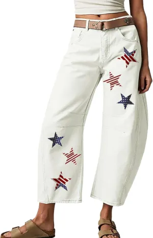 Women's Dandelion Print Wide Leg Harem Pants Baggy High Waisted Boho Hippie Palazzo Pants with Pockets