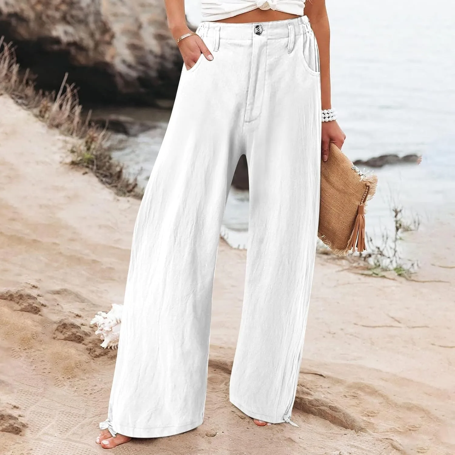 Women's Fall 2024 Pants High Waist Straight Leg Pants Business Casual Button Work Pants Trousers with Pockets