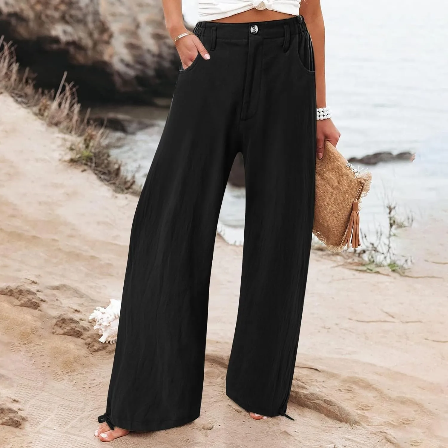 Women's Fall 2024 Pants High Waist Straight Leg Pants Business Casual Button Work Pants Trousers with Pockets