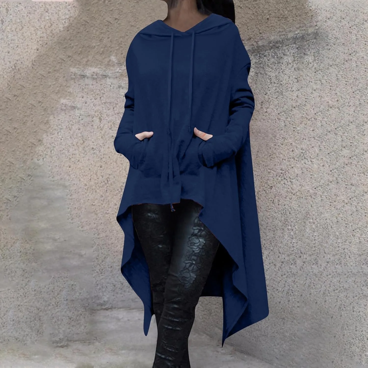 Women's Fashion Hoodies Oversized Sweatshirts Cowl Neck Hi-Low Hem Pullover Long Asymmetric Sweater Top with Pocket