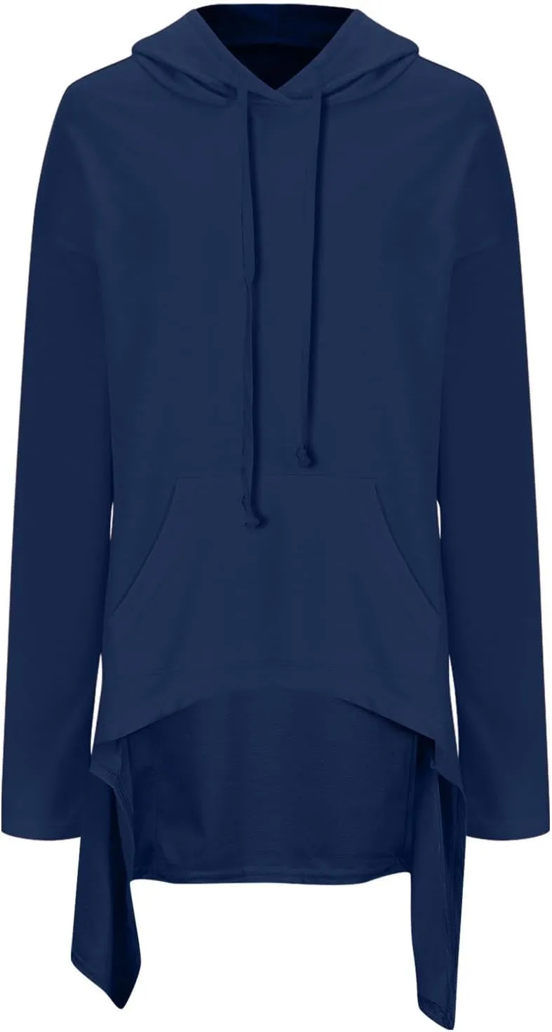 Women's Fashion Hoodies Oversized Sweatshirts Cowl Neck Hi-Low Hem Pullover Long Asymmetric Sweater Top with Pocket