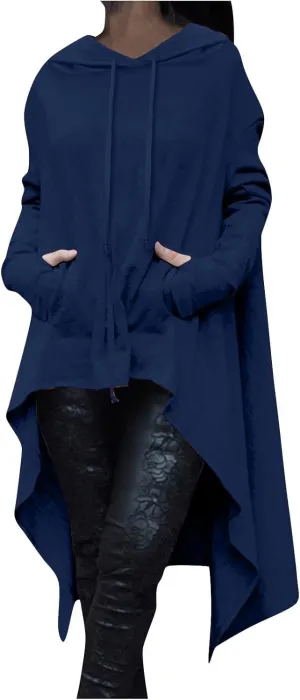 Women's Fashion Hoodies Oversized Sweatshirts Cowl Neck Hi-Low Hem Pullover Long Asymmetric Sweater Top with Pocket
