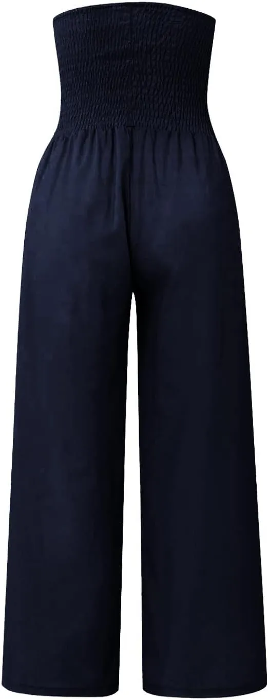 Women's Linen Blend Summer Cropped Pants Low Waist Wide Leg Slim Fit Palazzo Lounge Pants Vacation