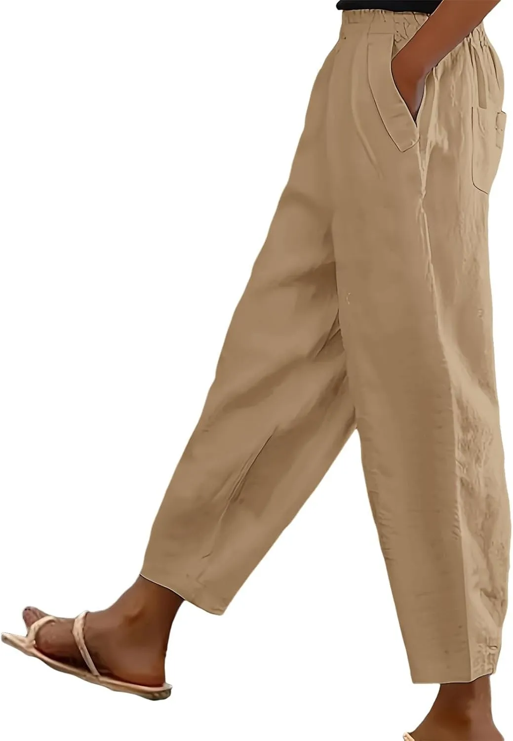 Women's Linen Boho Pants Loose Elastic Waist Wide Leg Lounge Harem Pants Summer Casual Beach Travel Vacation Trousers