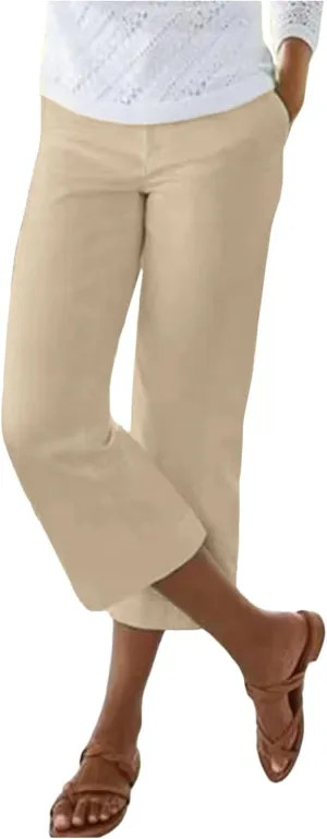 Women's Linen Capri Pants Casual Summer High Waist Cropped Wide Leg Lounge Comfy Yoga Trousers with Pockets Beach
