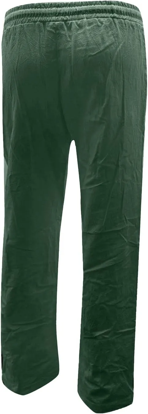 Women's Linen Pants Casual High Waist Pants Drawstring Loose Fit Summer Pants Solid Lounge Long Trousers with Side Pockets