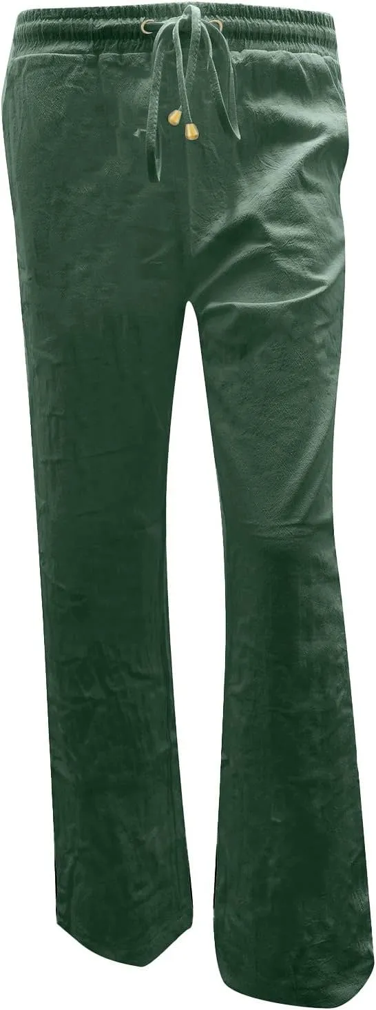 Women's Linen Pants Casual High Waist Pants Drawstring Loose Fit Summer Pants Solid Lounge Long Trousers with Side Pockets