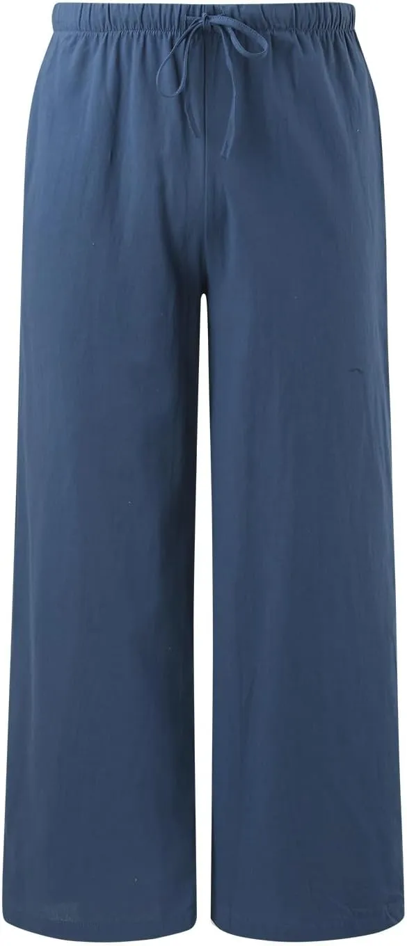Women's Linen Pants Flowy Summer Palazzo Pant High Waist Wide Leg Beach Trousers with Pockets