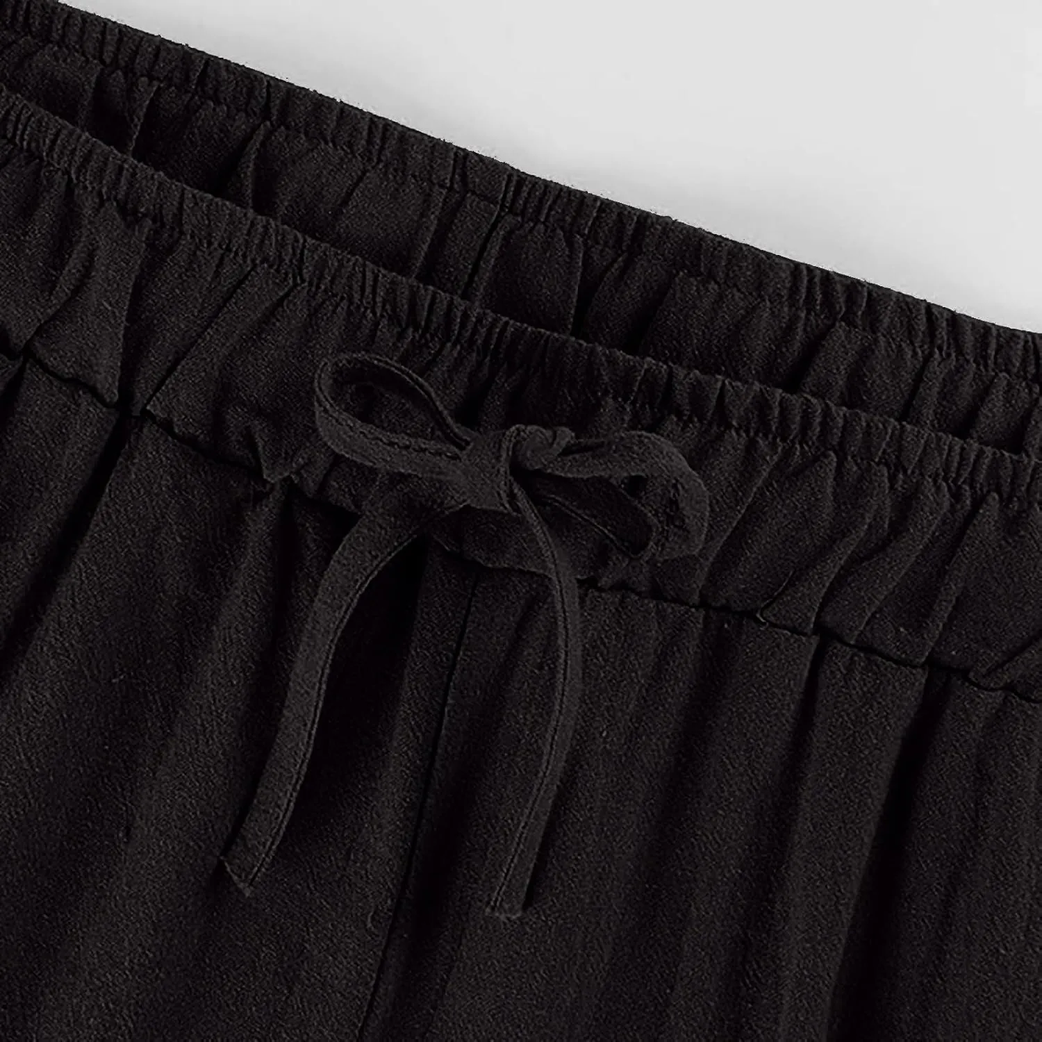 Womens Linen Pants Summer Boho Drawstring Elastic Flowy High Waist Casual Loose Fit Wide Leg Pants