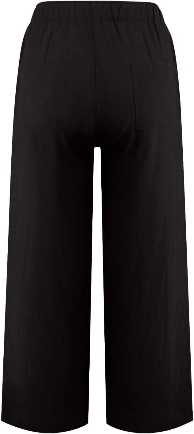Womens Linen Pants Summer Boho Drawstring Elastic Flowy High Waist Casual Loose Fit Wide Leg Pants