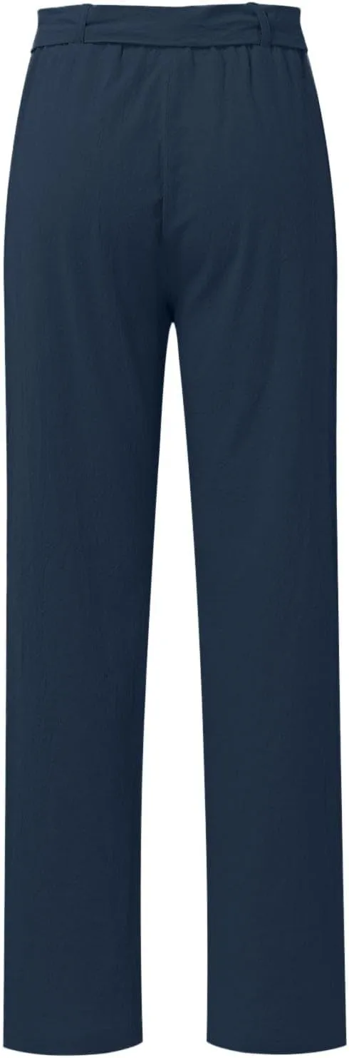 Womens Linen Summer Boho Palazzo Pants Low Waist Ankle Length Slim-Fit Pant Trousers Business Work