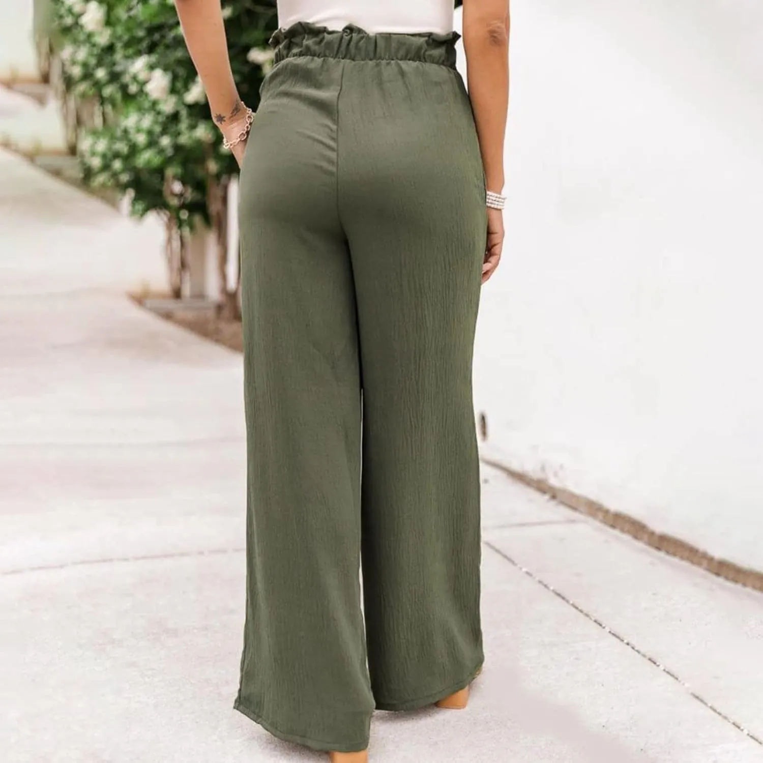 Womens Linen Summer Printed Palazzo Lounge Pants Elastic Waisted Straight Plus Size Palazzo Pants Vacation