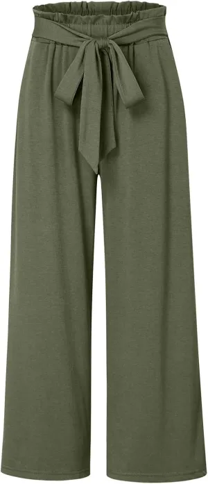 Womens Linen Summer Printed Palazzo Lounge Pants Elastic Waisted Straight Plus Size Palazzo Pants Vacation