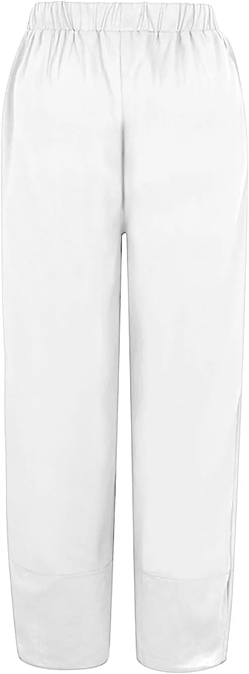 Women's Linen Summer Printed Pant Trousers Low Waist Wide Leg Plus Size Palazzo Pants Travel