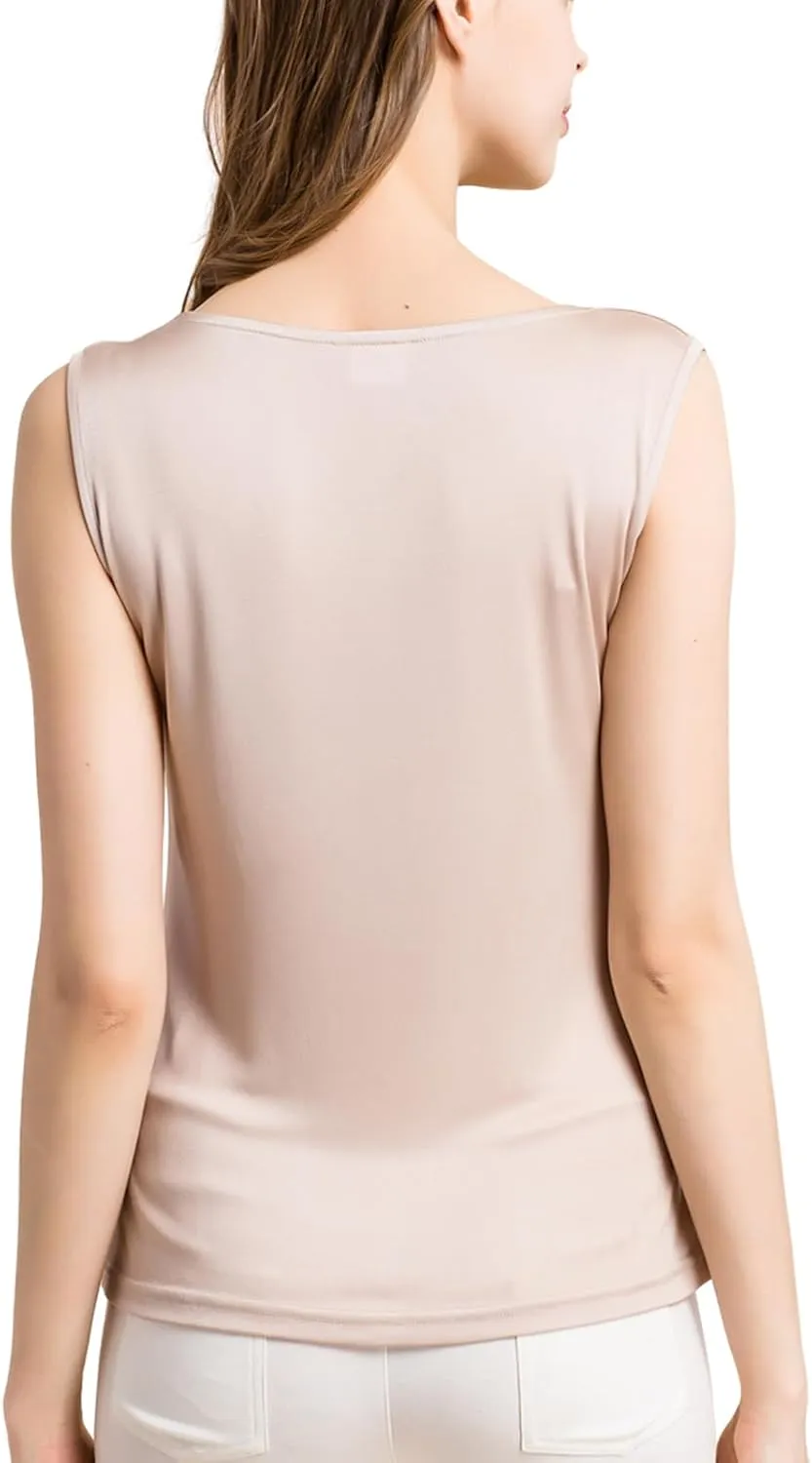 Womens Mulberry Silk Tank Top/Sleeveless Cowl Neck Pure Silk Blouse Tops|Summer Real Silk Tank T-Shirt