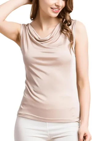 Womens Mulberry Silk Tank Top/Sleeveless Cowl Neck Pure Silk Blouse Tops|Summer Real Silk Tank T-Shirt