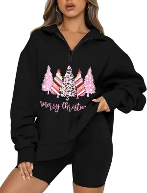 Womens Oversized Christmas Sweatshirt Half Zip Pullover Long Sleeve Quarter Zip Tops Teen Girls Fall Fashion 2024 Y2K Clothes