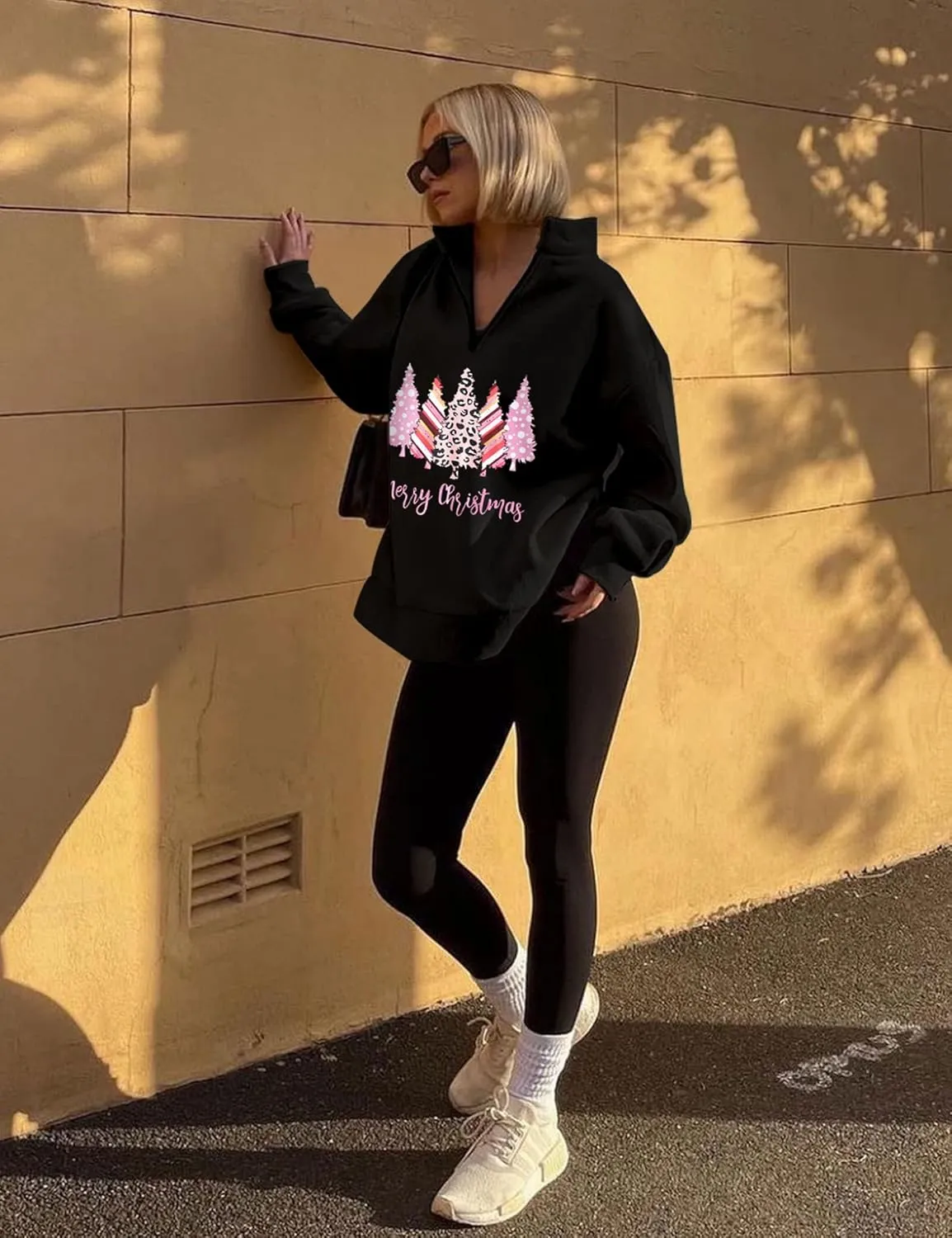 Womens Oversized Christmas Sweatshirt Half Zip Pullover Long Sleeve Quarter Zip Tops Teen Girls Fall Fashion 2024 Y2K Clothes