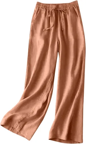 Women's Pants, Cotton Linen Wide Leg Pants High Waisted Straight Pant Palazzo