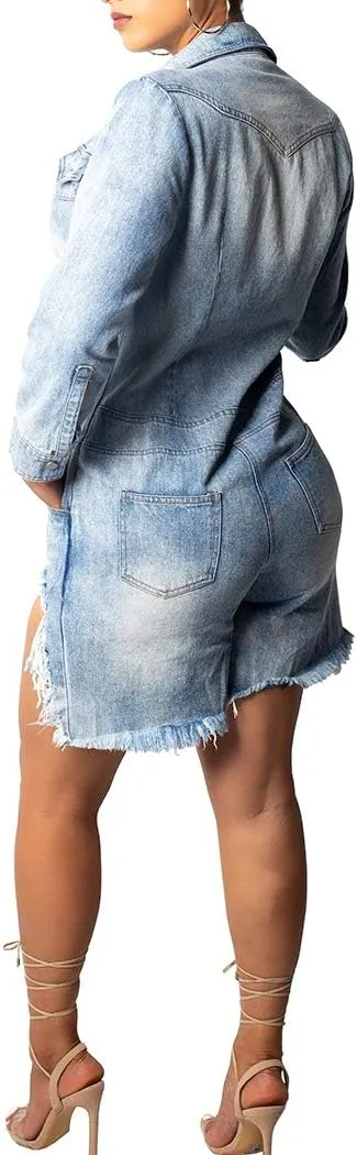 Women's Sexy Denim Jumpsuit Short Pants Bodycon Jumpsuit Rompers