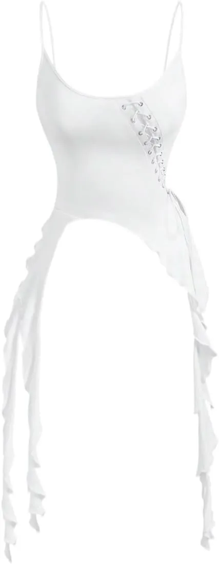 Womens Sleeveless Camisole Tank Tops Blouse Asymmetric Hem T Ruffle Trim Solid Color Camisole Top
