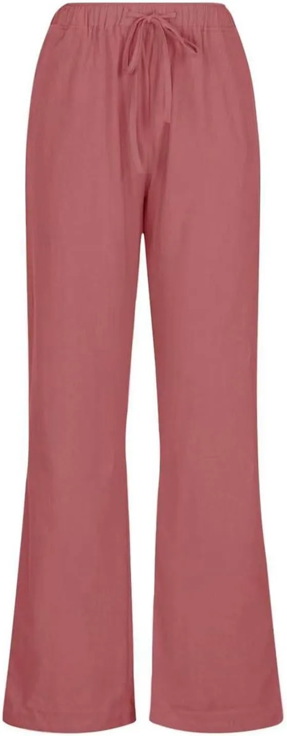 Womens Summer Linen Pants Casual Button up High Waisted Pant Dressy Wide Leg Long Trousers Pant Palazzo Lounge Pants