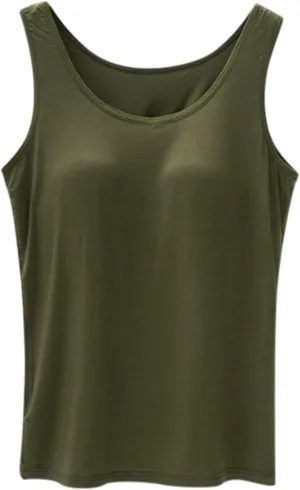Womens Tank Tops with Built in Bra 2024 Casual Scoop Neck Sleeveless Basic Workout Top Padded Bra Camisole Undershirt